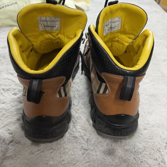 Burberry Brown Leather Vintage Check Cotton Suede Tor Hiking Boots 44 US 11 M main image 5